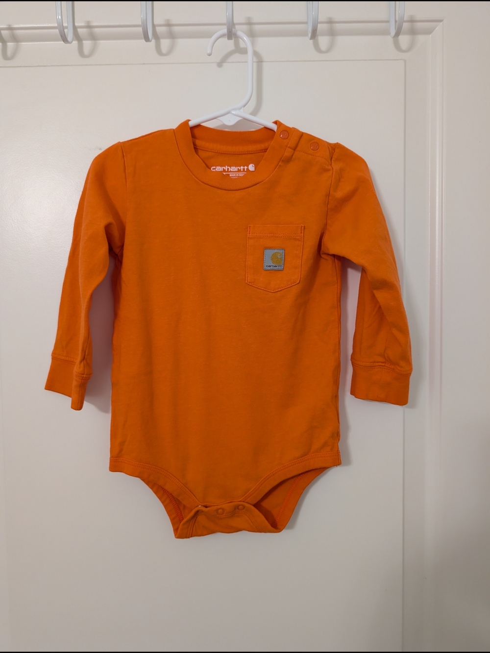 💥3/$24 Carhartt Orange Long Sleeve Baby Bodysuit Size 24m